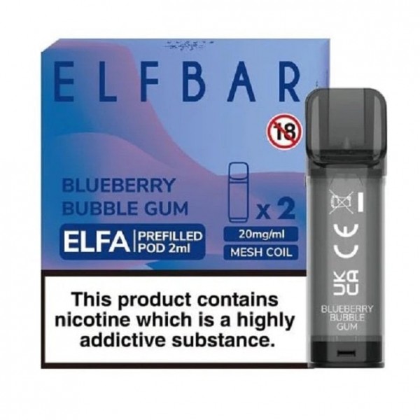 Blueberry Bubble Gum Nic Salt E Liquid Pods - Elfa Series (2 x 2ml)